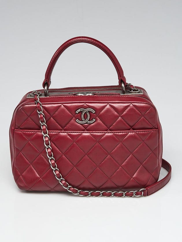 Chanel Burgundy Quilted Lambskin Leather Trendy CC Bowling Bag