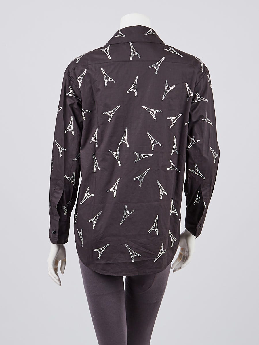 Balenciaga Black Cotton Crystal Embellished Eiffel Tower Blouse Size S