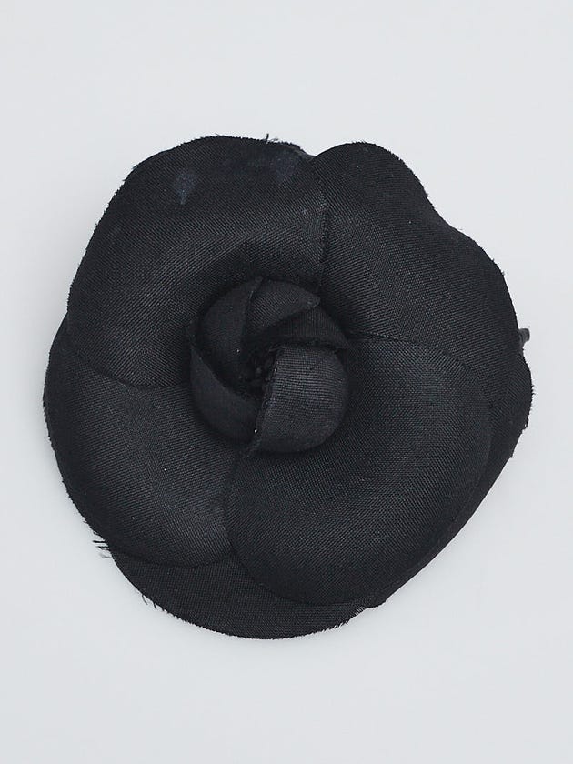 Chanel Black Silk Organza Camellia Flower Brooch