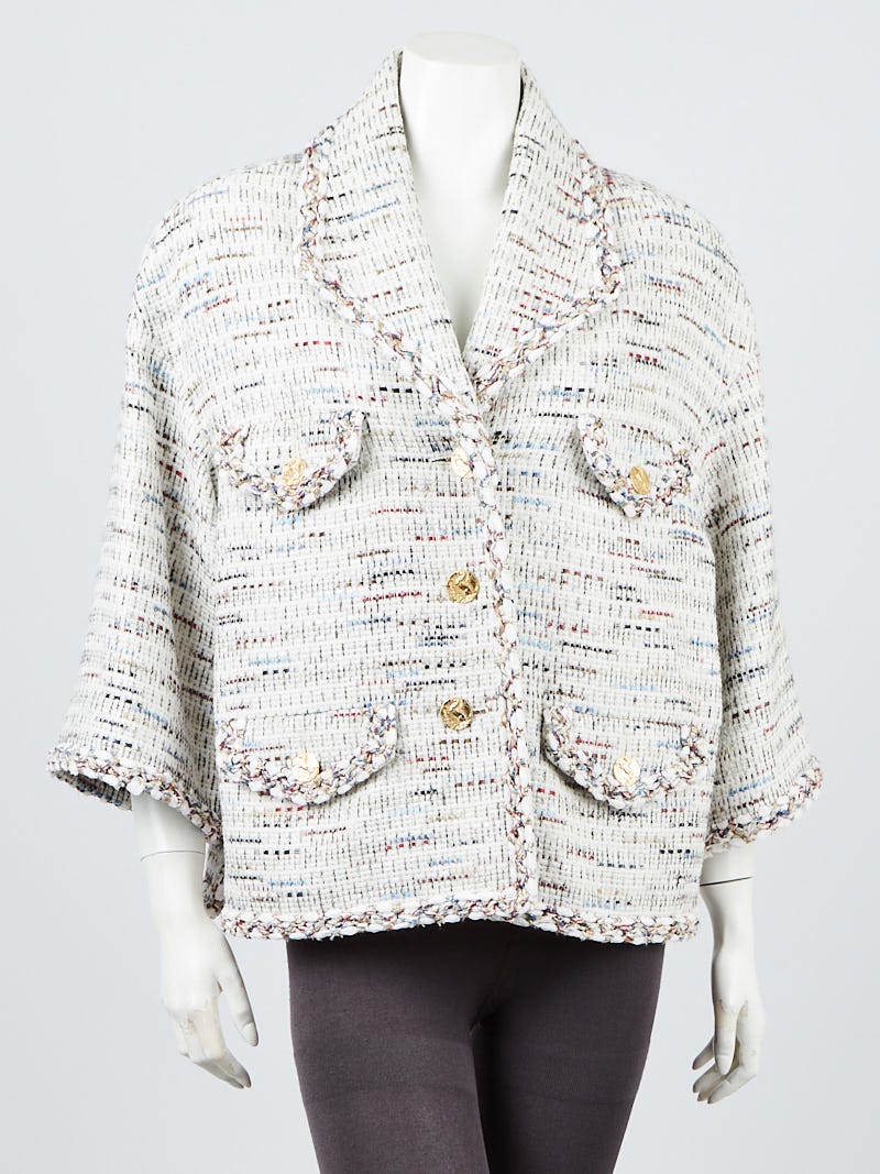 Chanel White Multicolor Cotton Fantasy Tweed Jacket Size 12/46