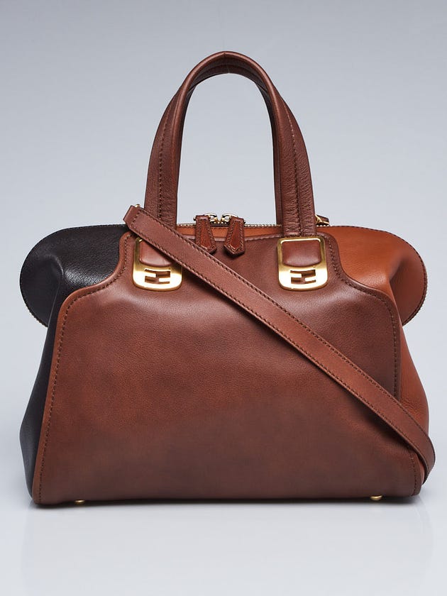 Fendi Dark Brown/Cork/Cigar Tri-Color Leather Chameleon Small Tote Bag 8BL114