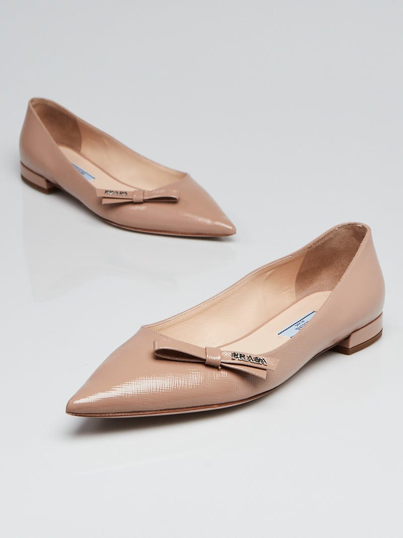 Prada logo bow pointy sale toe pump