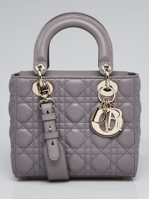 Christian Dior Grey Cannage Quilted Lambskin Leather Small My Lady Dior Bag
