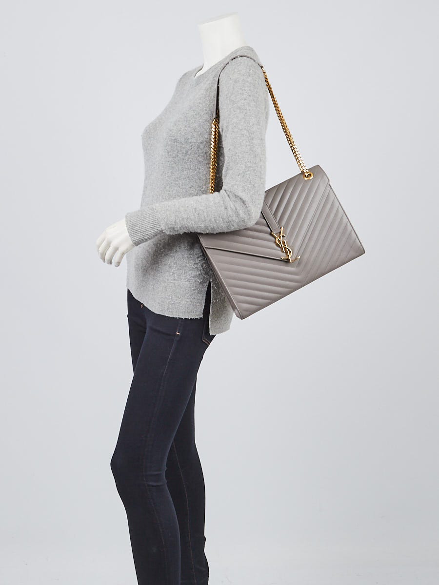 Yves Saint Laurent Grey Chevron Quilted Leather Large Monogram