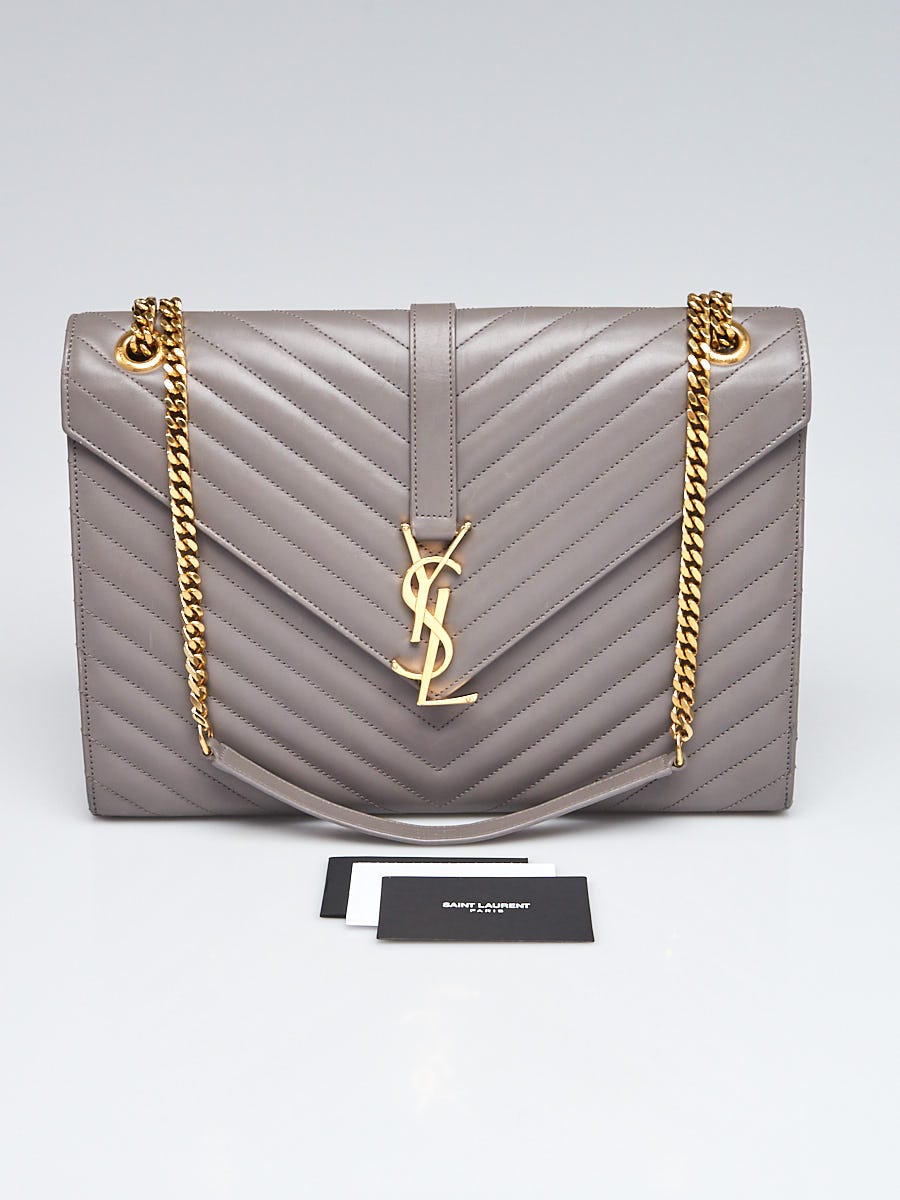 YSL グレー ハンドバッグ Yves Saint Laurent Grey Chevron Quilted Leather Large Monogram
