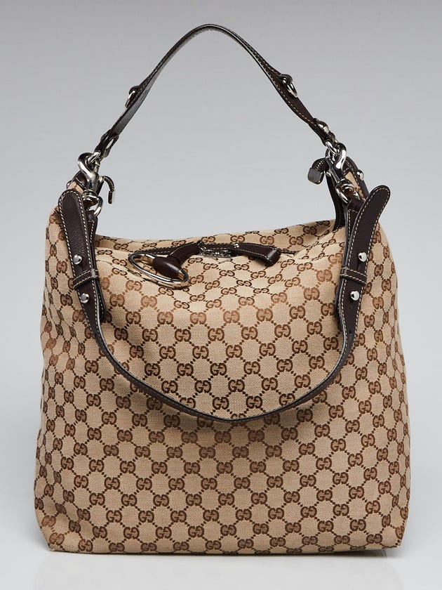 Gucci Beige/Ebony GG Canvas/Leather Icon Bit Large Hobo Bag
