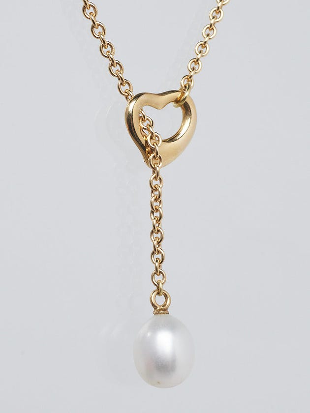 Tiffany & Co. 18k Yellow Gold and Pearl Elsa Peretti Open Heart Lariat Necklace