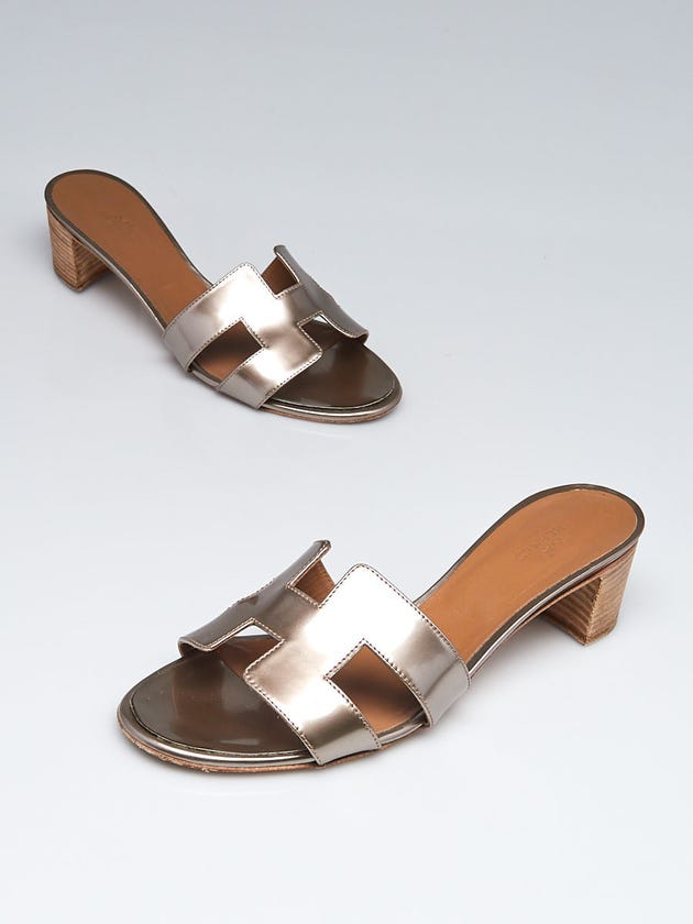 Hermes Bronze Shiny Leather Oasis Sandals Size 8.5/39