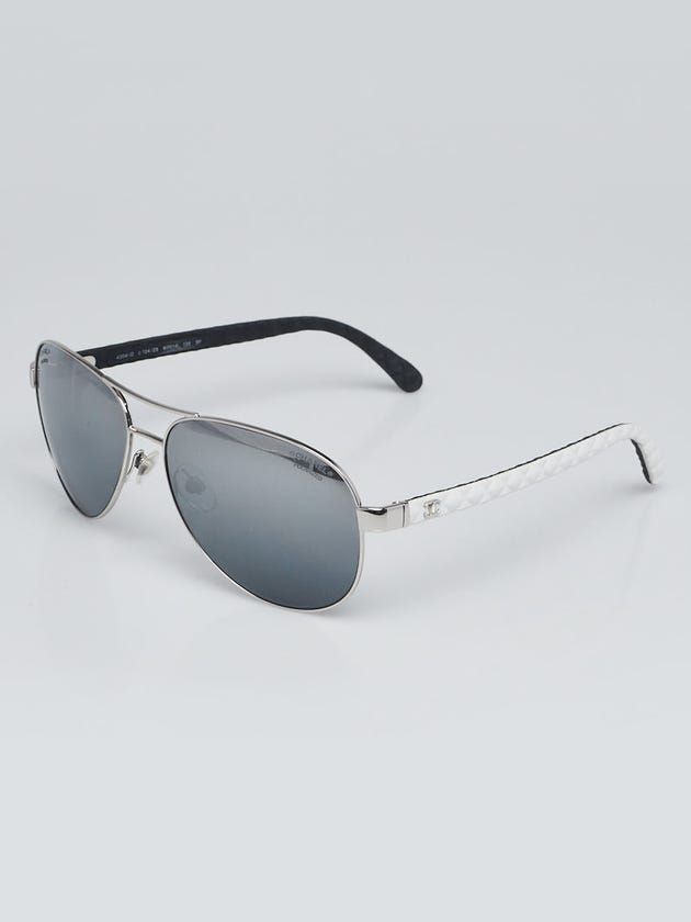 Chanel Silver Metal White Frame Aviator Sunglasses-4204-Q