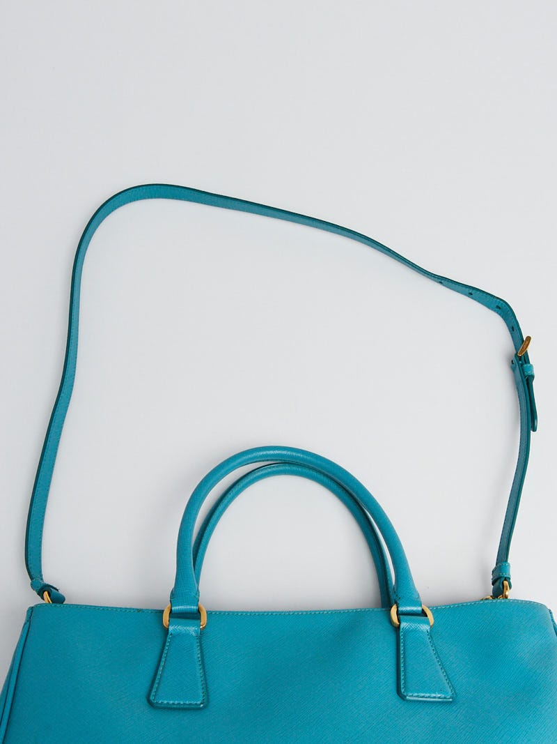 Authentic Prada Galleria Double Zip Mini Leather Tote Teal