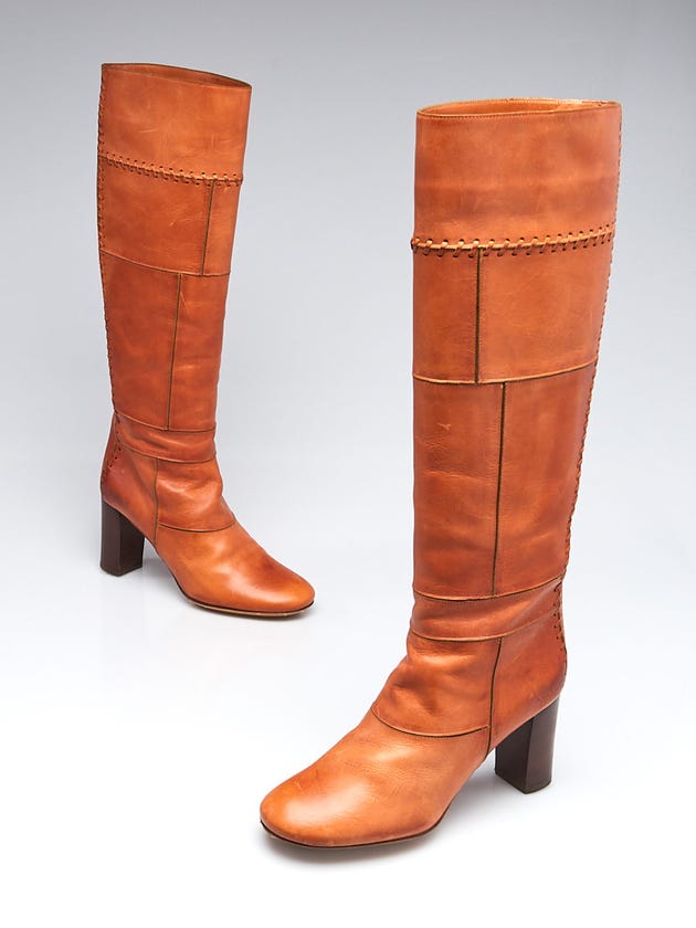 Chloe Tan Leather Patchwork Knee-High Boots Size 6/36.5