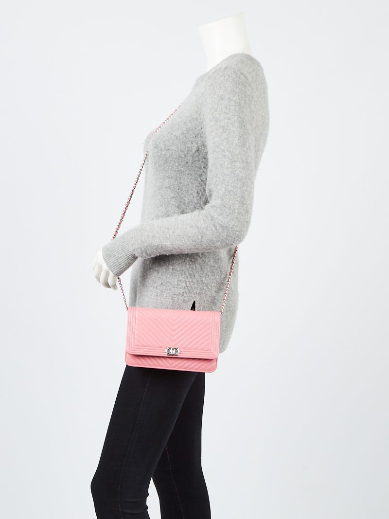 Chanel Pink Chevron Quilted Calfskin Leather Boy WOC Clutch Bag - Yoogi's  Closet
