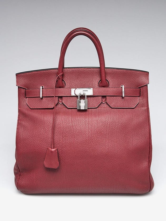 Hermes 40cm Rouge H Fjord Leather Palladium Plated HAC Birkin Bag