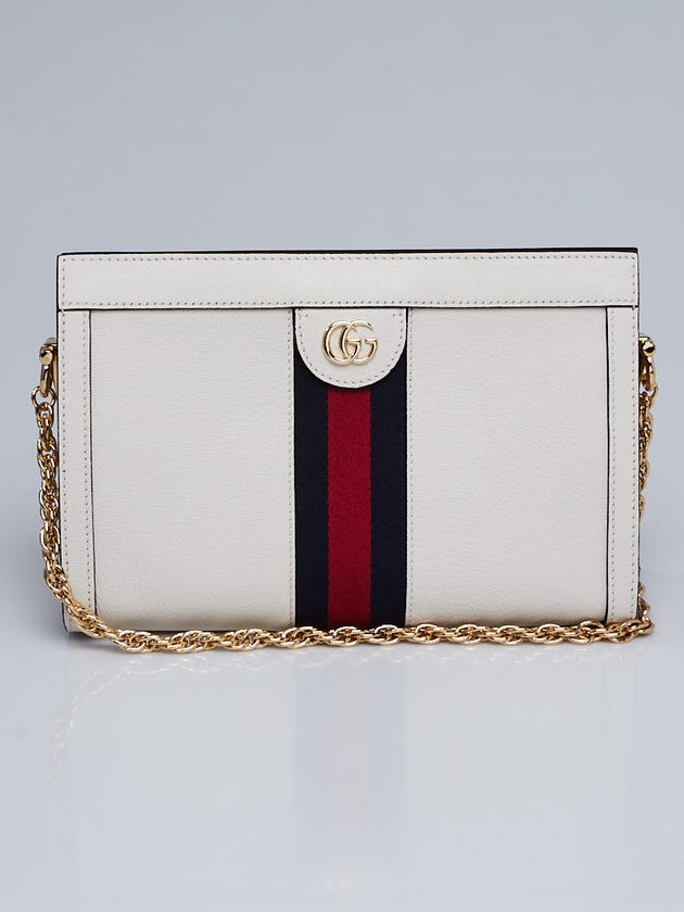 Gucci White Leather Vintage Web Ophidia Small Shoulder Bag