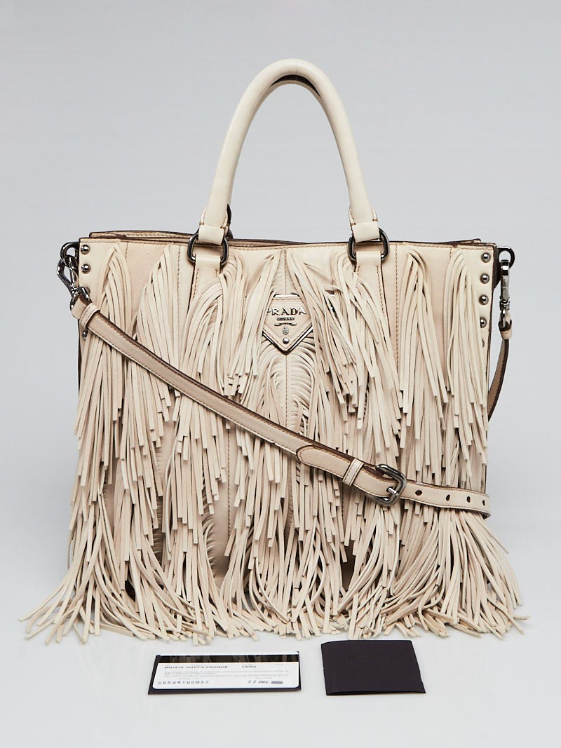 Prada Cera Nappa Leather Fringe Small Tote Bag BN1510 - Yoogi's Closet
