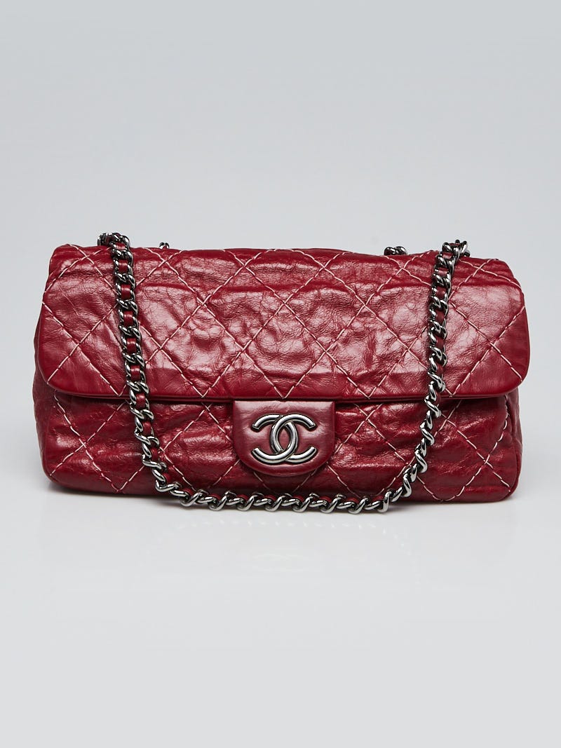 Chanel Red Stitched Quilted Glazed Calfskin Leather Medium Flap
