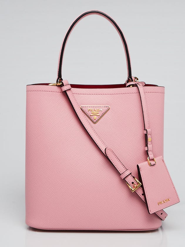 Prada Pink Saffiano Leather Panier Medium Bucket Bag