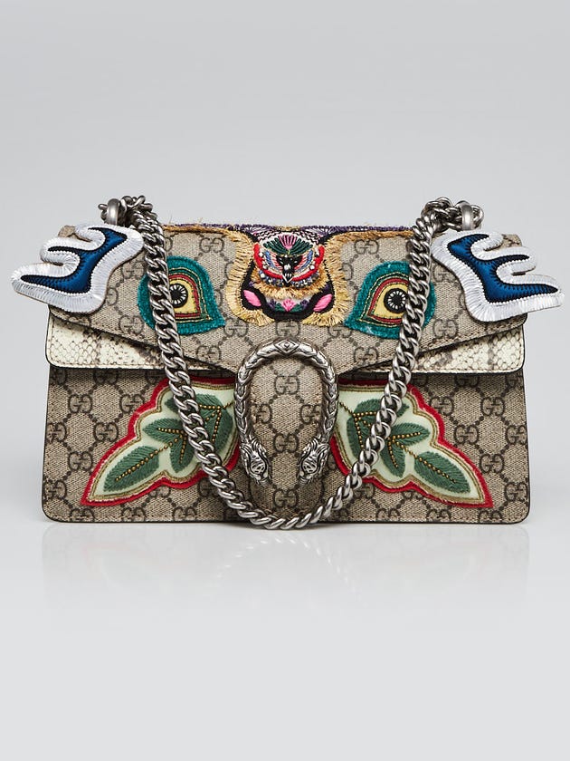 Gucci Beige GG Supreme Coated Canvas and Python Embroidered Dionysus Small Shoulder Bag