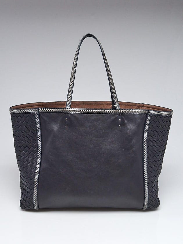 Bottega Veneta Blue Tourmaline Nappa Leather and Intrecciato Woven Nappa Ayers Tote Bag