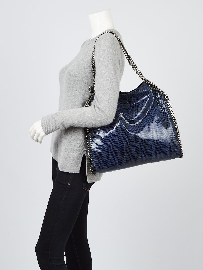 Stella McCartney Blue Faux Embossed Snakeskin Falabella Small Tote
