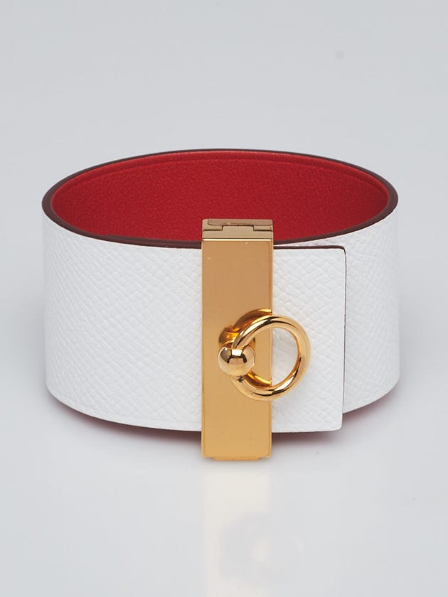 Hermes Bi-Color White Epsom/Capucine Swift Leather Gold Plated Reversible Illusion Bracelet Size MM
