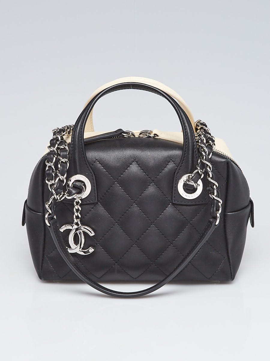 Chanel Black/Ivory Quilted Calfskin Leather Featherweight Mini Bowling Bag  - Yoogi's Closet