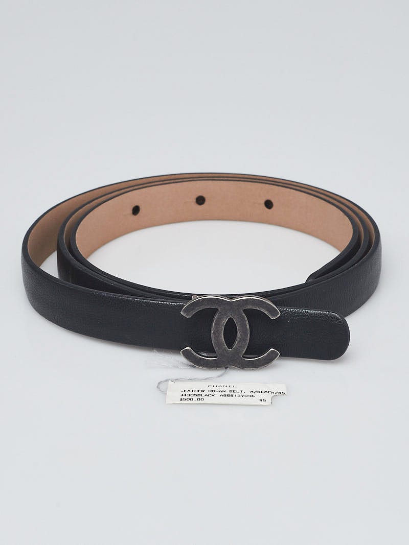Chanel Black Smooth Leather Skinny CC Belt Size 85/34 | Yoogi's Closet