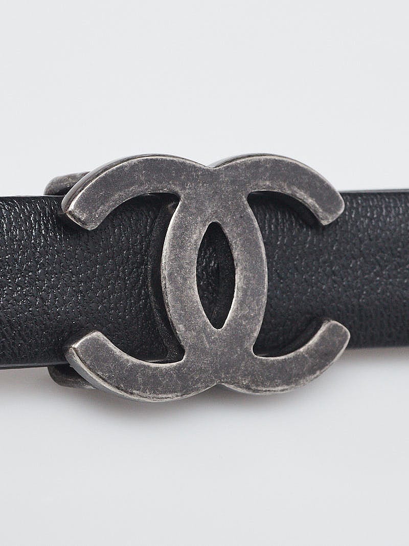 Chanel Black Smooth Leather Skinny CC Belt Size 85/34 | Yoogi's Closet