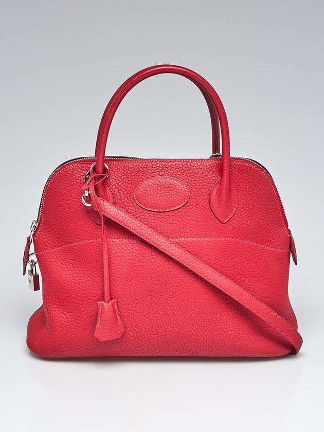 Hermes 31cm Rouge Garance Togo Leather Palladium Plated Bolide Bag