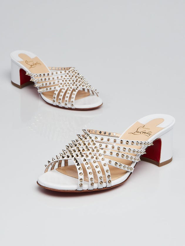 Christian Louboutin White Leather Studded Slide Sandals Size 5.5/36