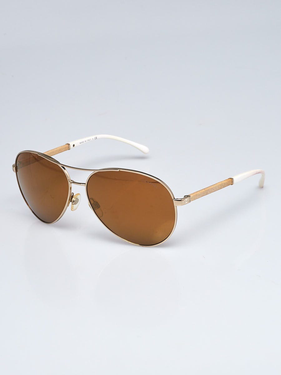 CHANEL Metal Polarized Aviator CC Sunglasses 4189-T-Q Brown 1303483