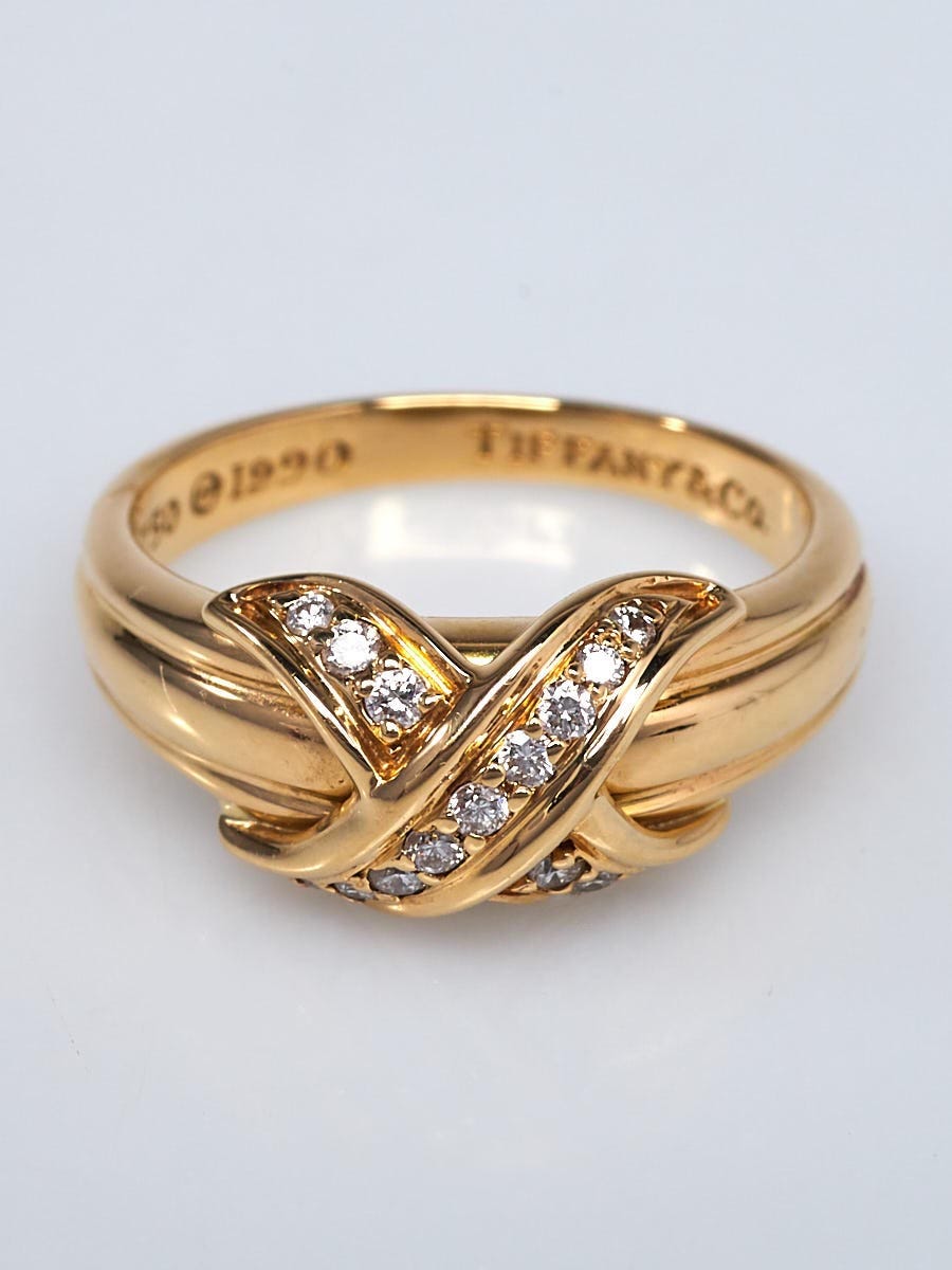 Tiffany & Co. 18k Yellow Gold and Diamond Signature X Ring Size 7.25 ...
