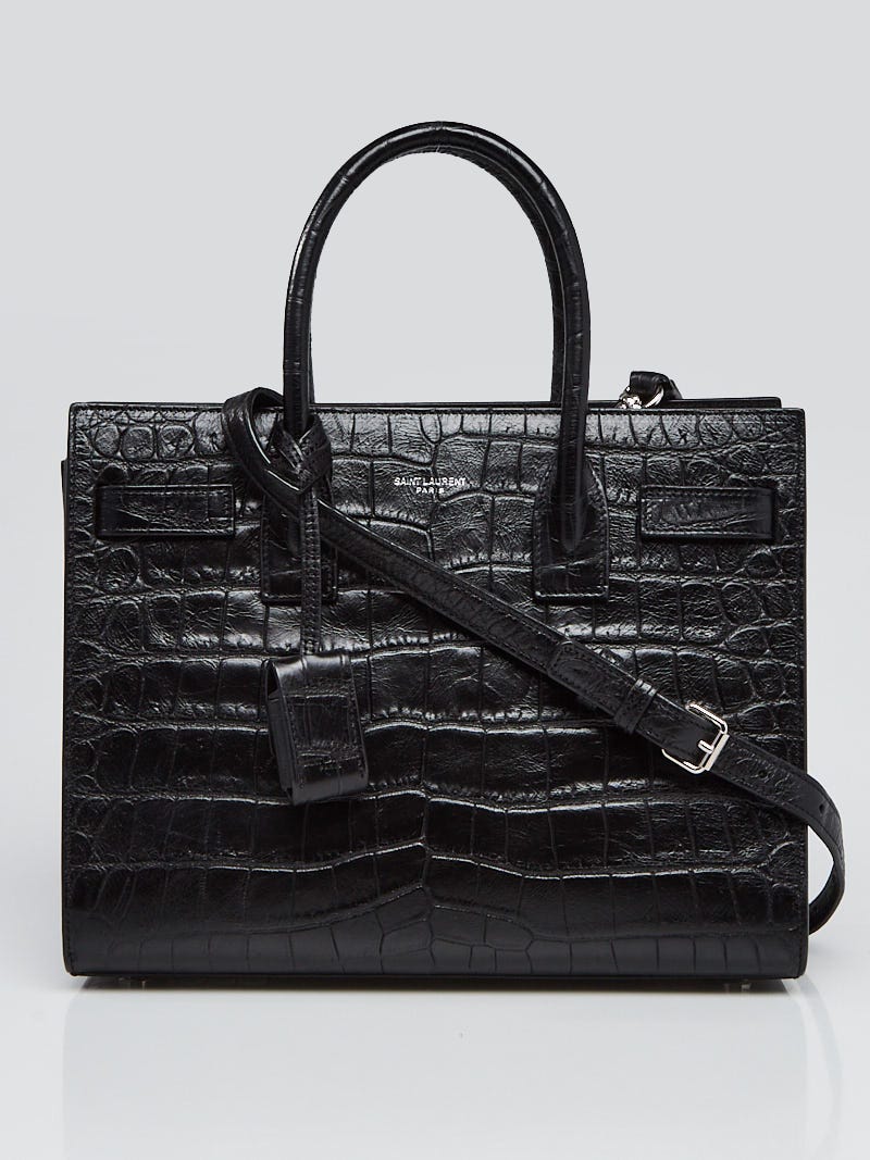 Yves Saint Laurent Black Croc Embossed Leather Baby Sac de Jour Tote Bag -  Yoogi's Closet