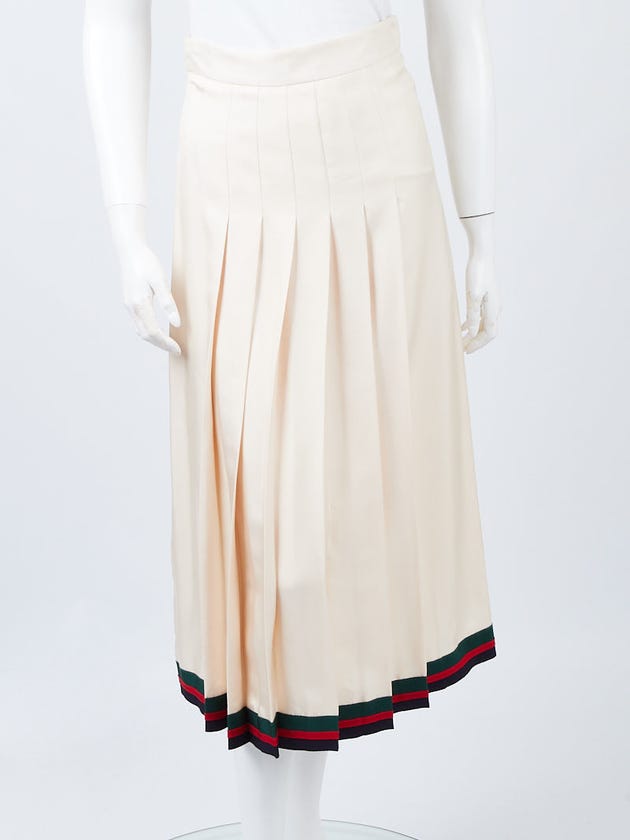 Gucci Beige Pleated Silk Vintage Web Midi-Skirt Size 4/38