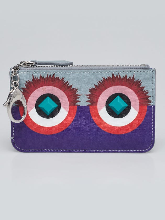 Fendi Leather Blue/Purple Monster Eyes Pochette Cles Key and Change Holder 8AP151