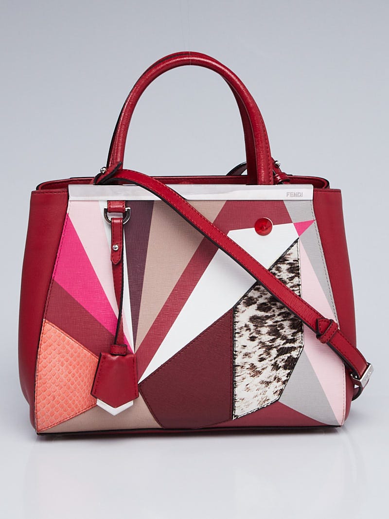 Fendi Red Leather and Snake Skin Geometric Petite Sac 2Jours Elite Tote Bag 8BH253