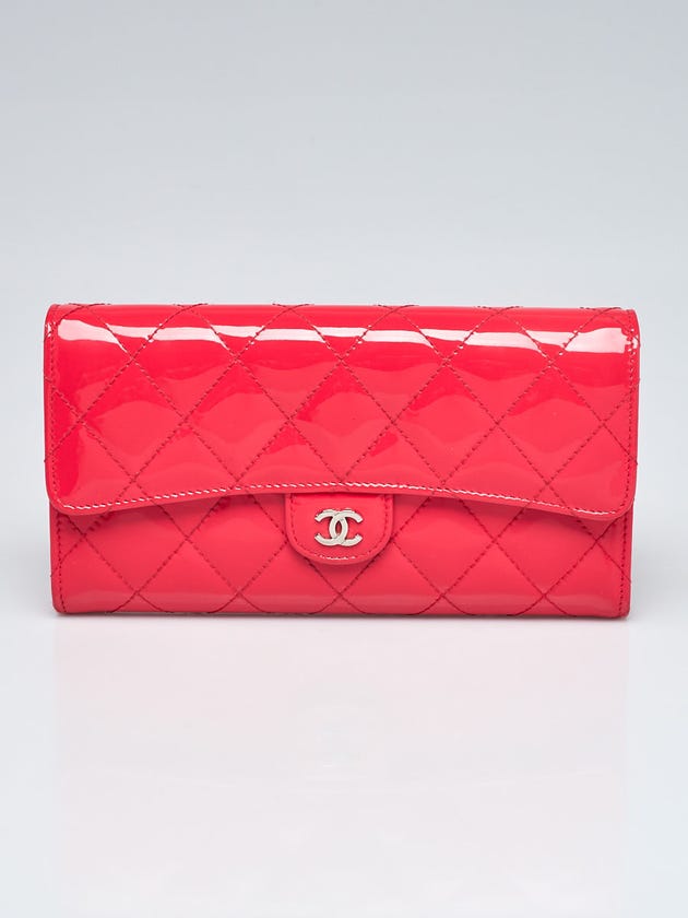 Chanel Coral Quilted Patent Leather L Gusset Flap Wallet