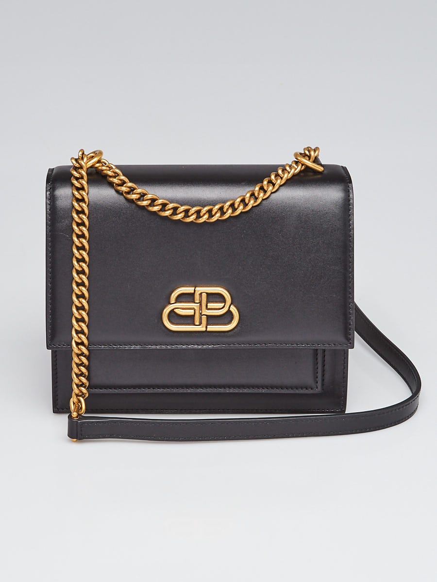 Balenciaga Black Leather Sharp Crossbody Flap Bag - Yoogi's Closet