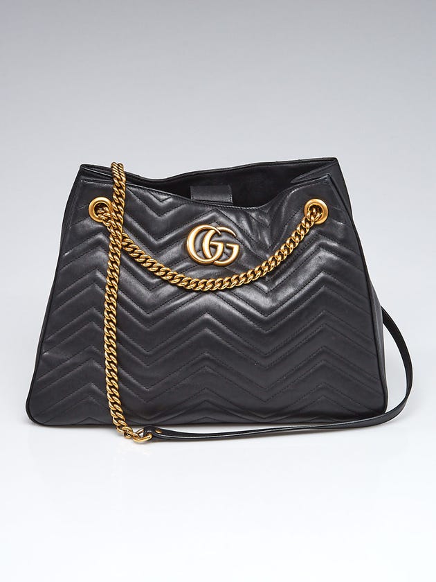 Gucci Black Quilted Leather Marmont Metelasse Medium Shoulder Tote Bag