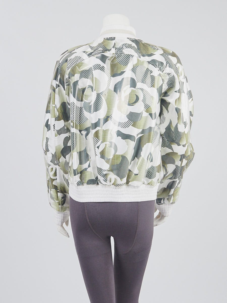 Chanel Dark Green/Kaki/White PVC Bomber Jacket Size 6/40