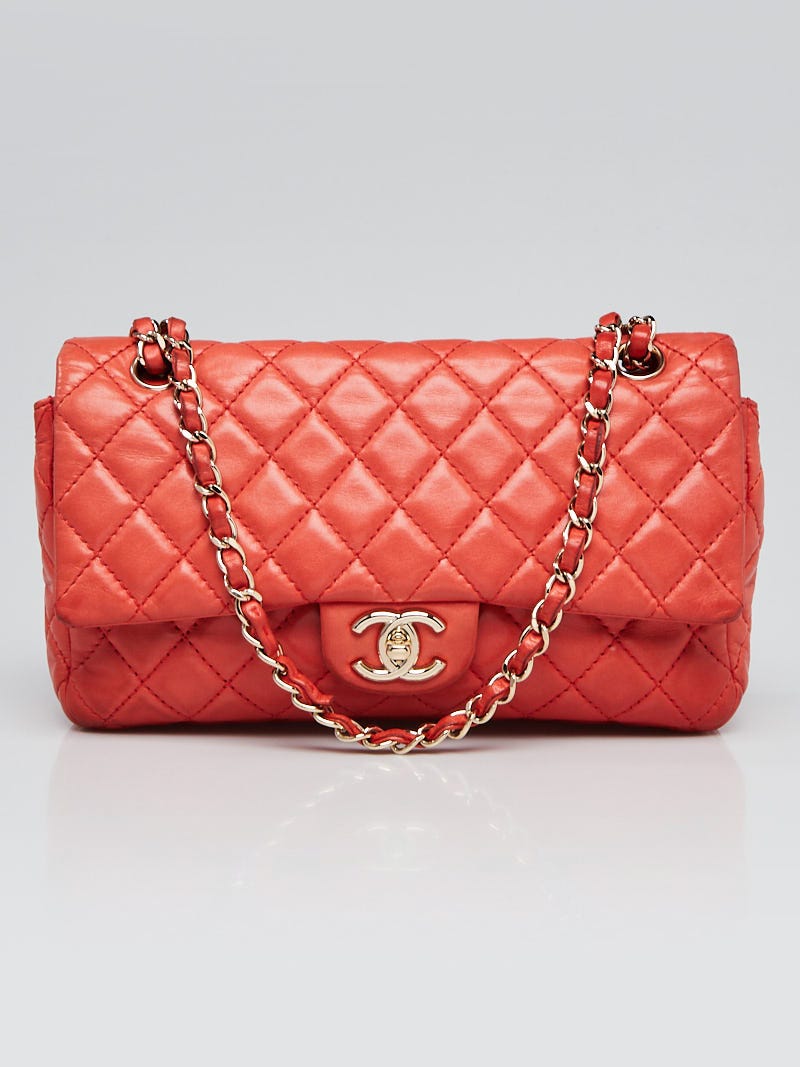 Chanel Coral Quilted Lambskin Leather Classic Medium Double Flap