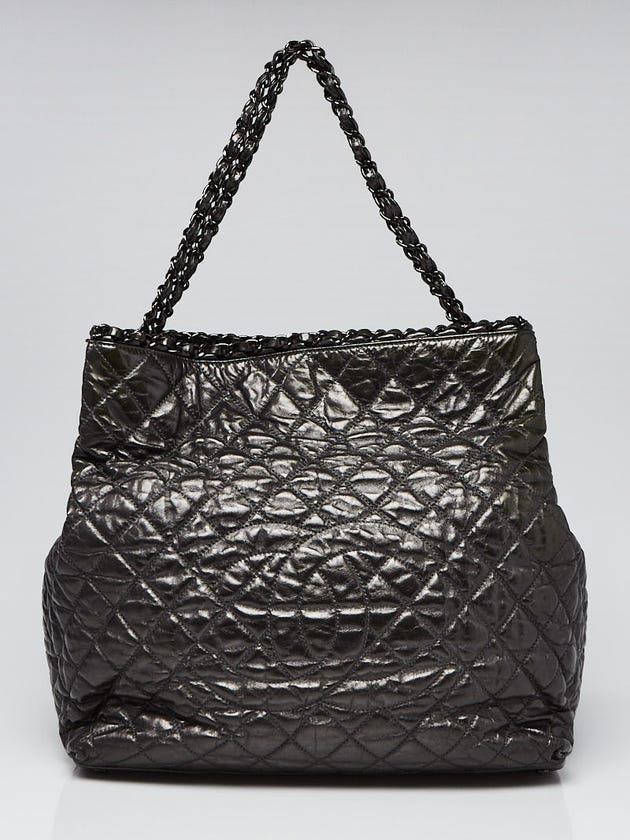Chanel Dark Silver Quilted Calfskin Leather Chain Me XL Tote Bag