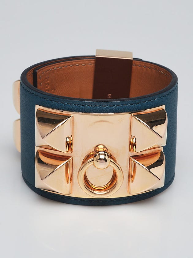 Hermes Colvert Swift Leather Rose Gold Plated Collier de Chien Bracelet Size S