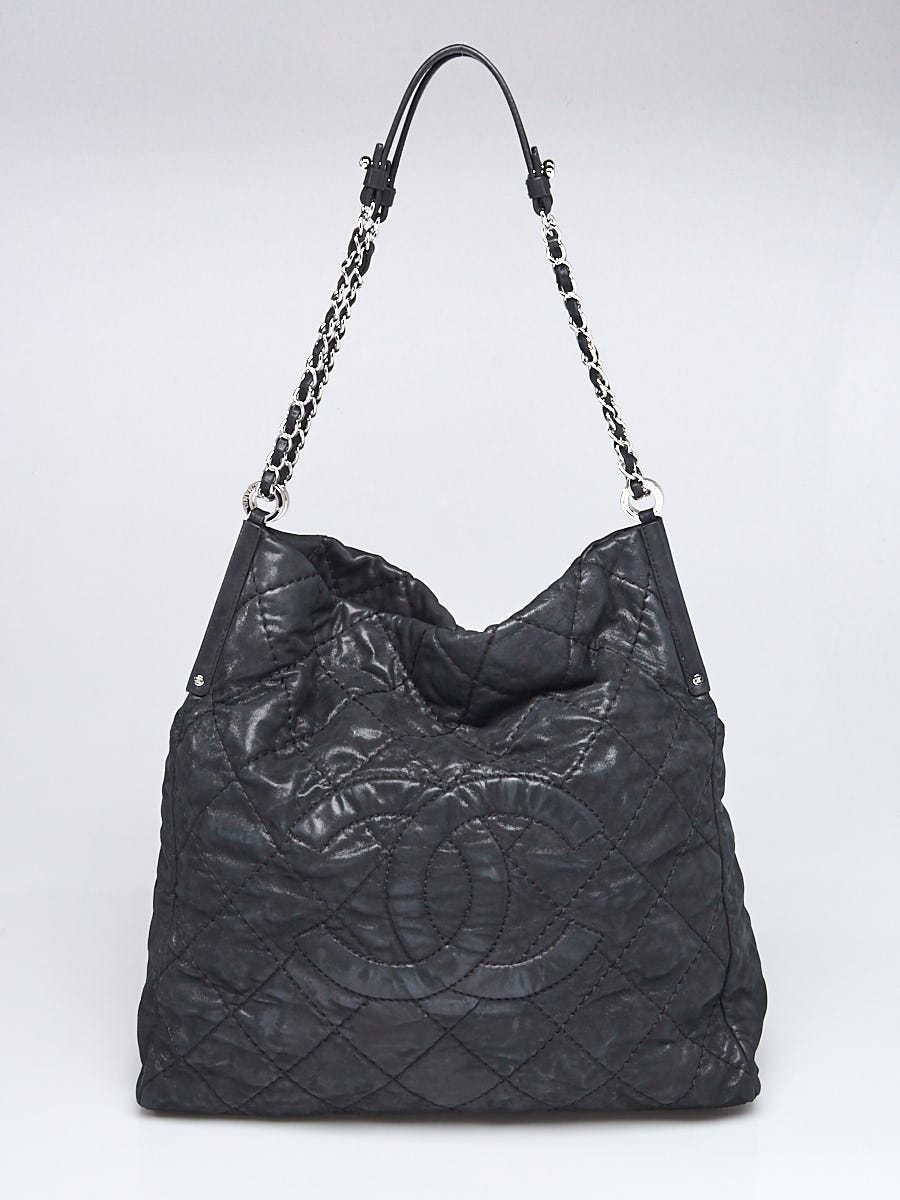 Chanel Large Classic Soft Shopper Tote in Black Chevron Quilted Caviar with  Silver Hardware