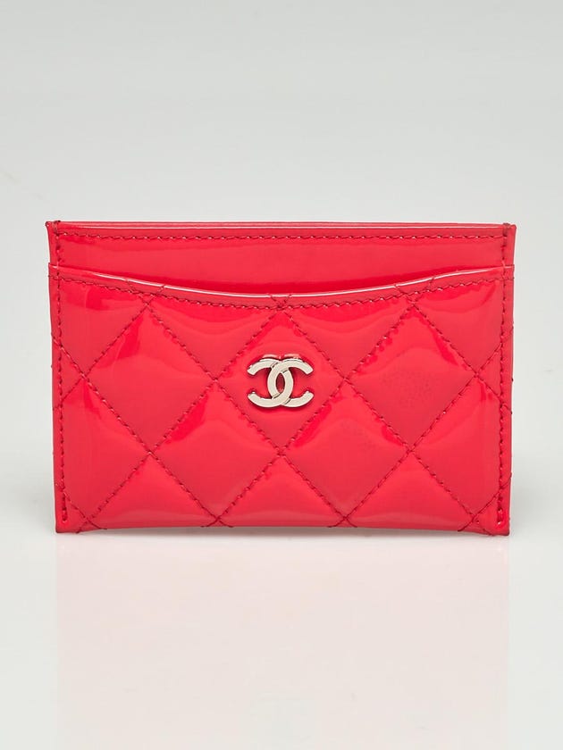 Chanel Coral Quilted Patent Leather Card Holder