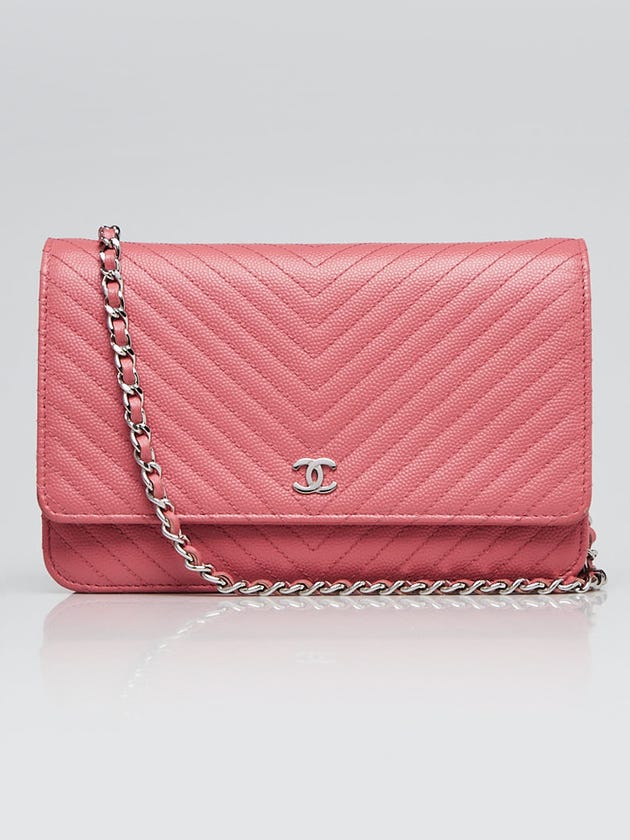 Chanel Pink Chevron Quilted Caviar Leather Classic WOC Clutch Bag