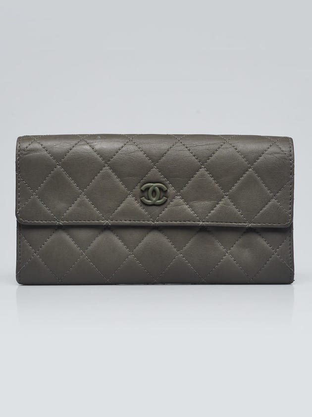 Chanel Grey Quilted Matte Leather CC L-Gusset Flap Wallet