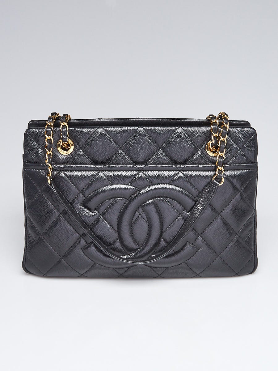 Chanel Black Quilted Caviar Leather Timeless CC Soft Shopping Tote