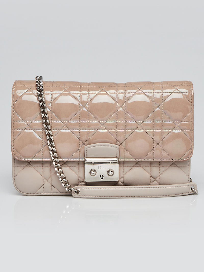 Christian Dior Beige Cannage Quilted Patent Leather Miss Dior Promenade Crossbody Clutch Bag