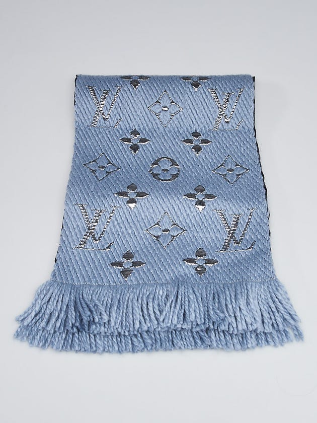 Louis Vuitton Blue Wool/Silk Logomania Scarf